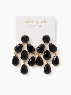 kate spade Black Gold-Trim Teardrop Chandelier Earrings